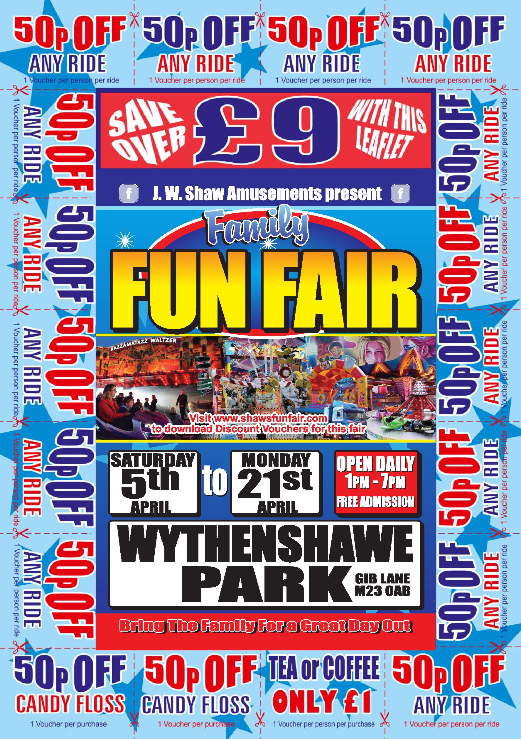 poster displaying the discount vouchers for Wythenshawe Easter Fun Fair